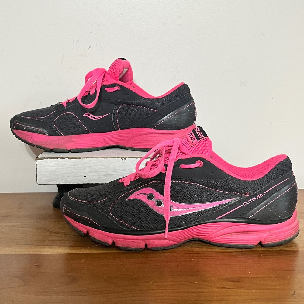 Saucony‎ Outduel Womens Running Shoes Black Pink Mesh Athletic Sneakers Size 7.5
